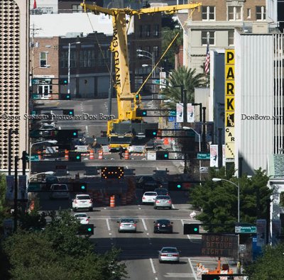 2011 - closeup of N Florida Avenue and crane base in downtown Tampa from the Tampa Marriott Waterside Hotel stock photo #6732C