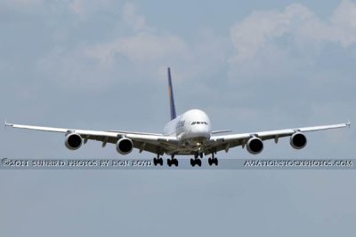 2011 - Lufthansa A380-841 D-AIMD Tokio on the inaugural flight to Miami International Airport aviation airline stock photo