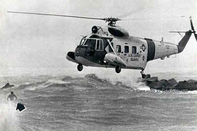 1965 - Coast Guard Sikorsky HH-52A Seaguard #CG-1383 rescuing a surfer at South Beach after Hurricane Betsy hit South Florida
