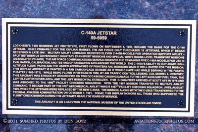 Plaque for the USAF Lockheed C-140A Jetstar #59-5959 on display at Scott Field Heritage Air Park