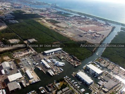 2011 - east of FLL with the Harbour Towne Marina, Dania Cut-Off Canal, and Port Everglades aerial landscape stock photo