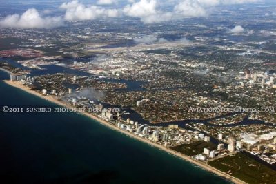2011 - the coastline of Ft. Lauderdale with Ft. Lauderdale-Hollywood International Airport in the background aerial stock photo