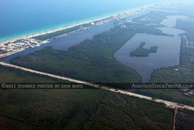 2011 - Dania Beach Boulevard, West Lake Park and West Lake landscape aerial stock photo