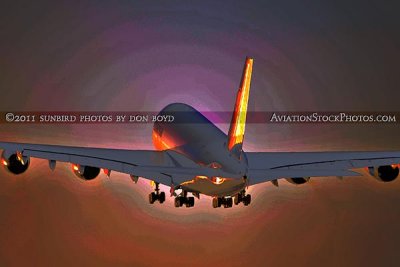 2011 - Lufthansa A380-841 D-AIMC Peking climbing out at Miami International Airport aviation airline stock photo