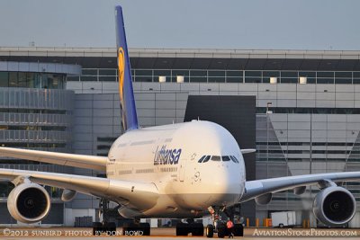 2012 - Lufthansa A380-841 D-AIMC Peking almost ready to taxi airline aviation stock photo