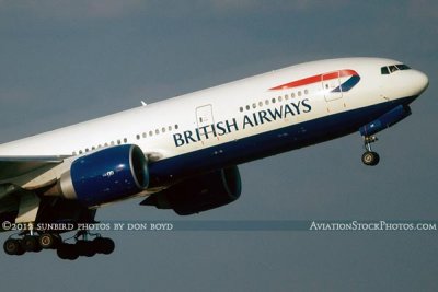 2012 - British Airways B777-236 G-VIIR taking off at TPA airline aviation stock photo