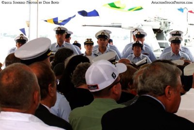 Crew members (facing camera) from the USCGC BERNARD C. WEBBER (WPC 1101) during commissioning ceremonies