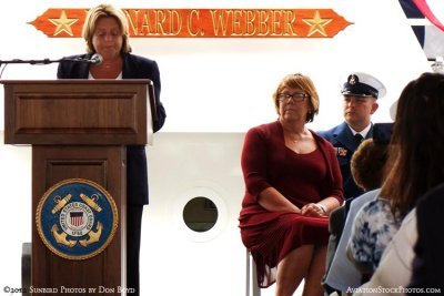 U. S. Representative Ileana Ros-Lehtinen speaking at the commissioning ceremonies for the USCGC BERNARD C. WEBBER (WPC 1101)