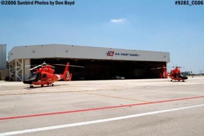 2006 - USCG HH-65 Dolphins and helo hangar at Coast Guard Air Station Miami military aviation stock photo #9283