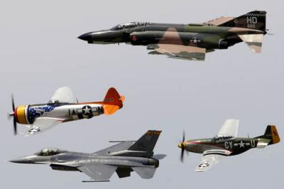 F-4 Phantom, P-47 Thunderbolt, F-16 Fighting Falcon and P-51 Mustang Heritage Flight at Barksdale AFB