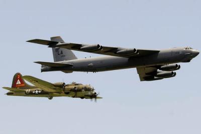 B-17G Flying Fortress and B-52H Stratofortress in Heritage Flight at Barksdale AFB
