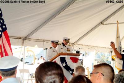 CDR Eduardo Pino, CO of CGC GENTIAN (WIX 290) and VADM Brian D. Peterman speaking at decommissioning ceremony stock photo #9462