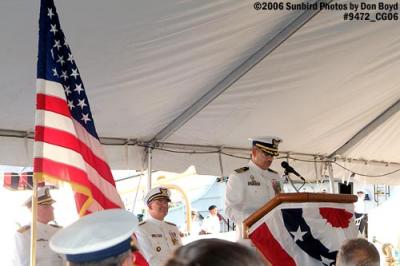 CDR (Captain selectee) Eduardo Pino, CO of CGC GENTIAN (WIX 290) reading the decommissioning order at the ceremony photo #9472