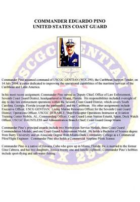 USCGC GENTIAN (WIX 290) Decommissioning Ceremony Booklet - CDR Eduardo Pino's Biography