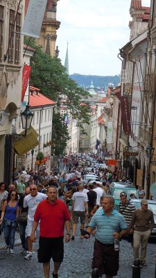 Busy street leading to the Prague Castle