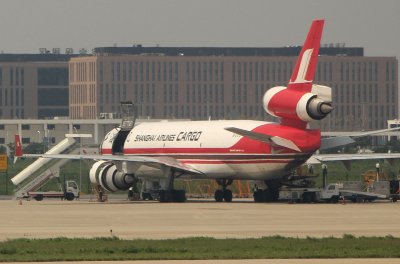 Shanghai Airlines Cargo MD-11F being worked on in PVG