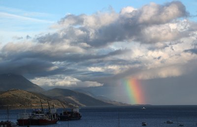 Ushuaia harbour and rainbow