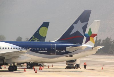 Tails of all 3 major airlines in Chile.