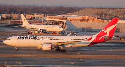 Qantas A-330 approaching its gate in JFK
