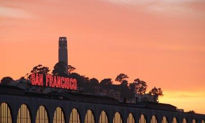 Coit Tower in the setting sun