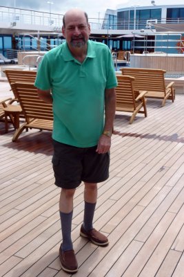 Sometimes, just sometimes, Howard wears shorts! Here he was, competing at golf putting and at other ship-board activities.