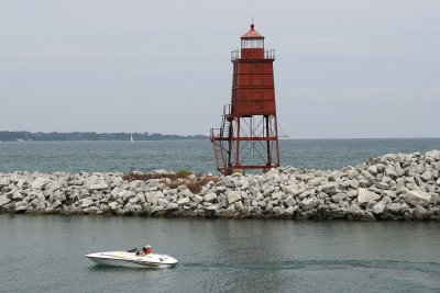 Racine North Breakwater light with Wind Point way in the background