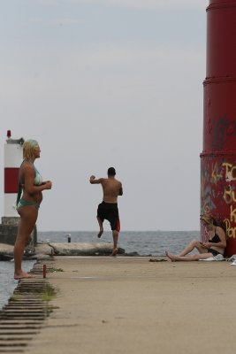 Kenosha pier lighthouse turned out to be the teen hangout spot, with kids jumping off the pier.