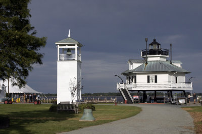 The lighthouse, with the tower from Point Lookout