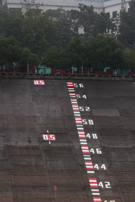 Water level sign.  With the big dam, no more flooding is expected.