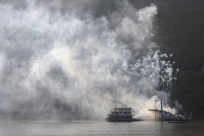 Sailing into Wushan was incredible - bottle rockets going off on both sides of the river for a half hour!