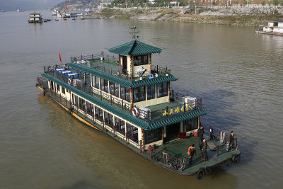 In Wushan we boarded a boat like this for a trip through the Lesser Gorges.