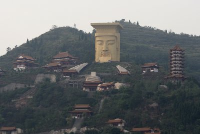 The town of Fengdu, taken from the ship.  I had read that it was rather touristy, with cutesy fake temples.