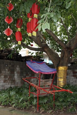 A stick chair and lanterns in Shibaozhai - probably set up for visitors, but I found it charming nevertheless