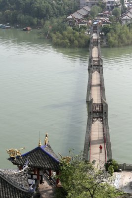 The bridge to the pagoda, seen from above.  A moat has been built @ the island as protection against rising dam waters.
