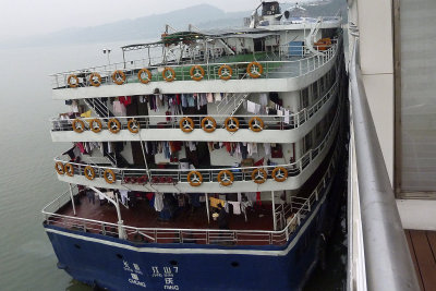 Not all of the ships on the Yangtze were as nice as ours - many had laundy hanging to dry!