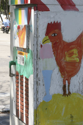 Quirky Key West: rooster-decorated utility box.  There's plenty to do in KW, but it's not cheap.  I found freebies instead.