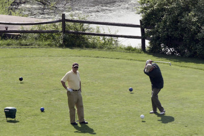 Howard went to play a practice round of golf while I settled in.  A while later I saw him (and John Botcheller) from my window.