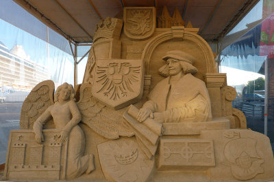 Sand sculpture in Warnemuende near dock 