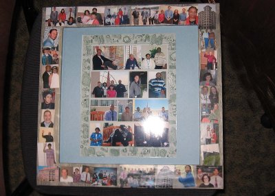 Made a picture frame for Bob, and put a collage of his employees inside