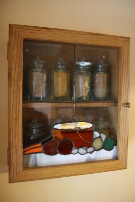 Stained glass insert for spice rack