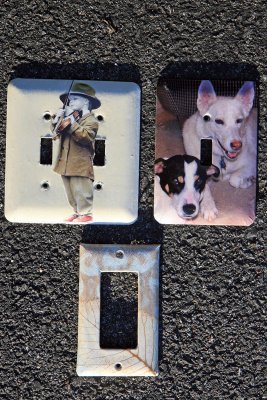 Switchplates made by decoupaging pictures, photos, and hand towels
