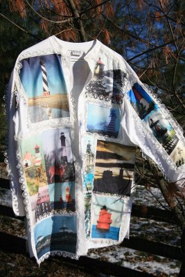 Jacket covered with lighthouse photos