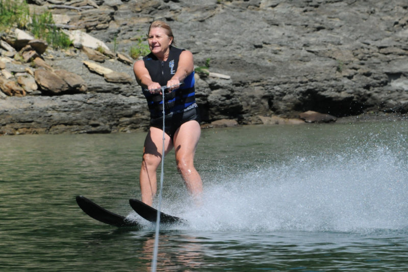 Brenda skiing on Fishing Creek, Lake Cumberland