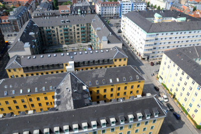 Looking down on typical European apartment buildings