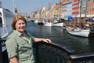 Brenda on a Nyhavn Canal bridge in Copenhagen