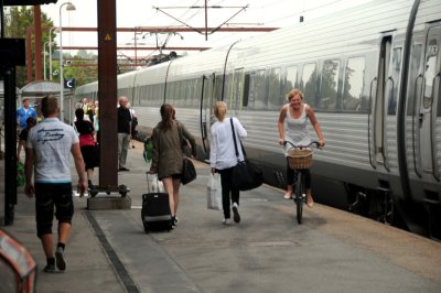 Commuters at the train station in Kolding