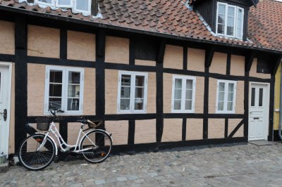 Half-timbered house with bike