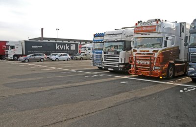 Trucks waiting for the ferry Frederickshaven, Denmark to Goteborg, Sweden