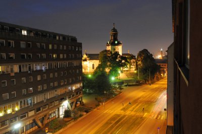 1:00 AM view out of our hotel window in Goteborg, Sweden