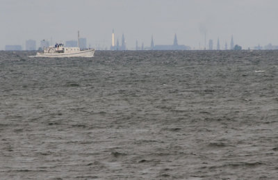 A view across the Oresund strait (about 11 miles) to the steeples of  Copenhagen, Denmark.